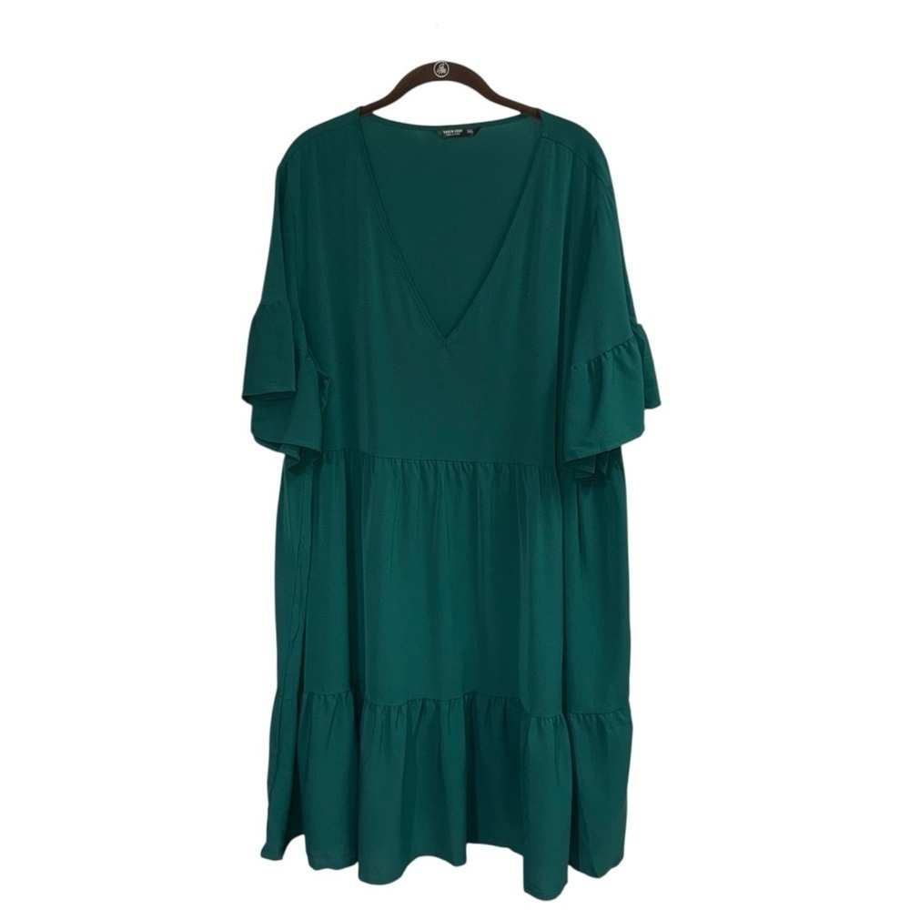 Shein Curve Women's Size 3XL Mini Sheath Dress Tiered Ruffle Sleeve V-Neckline
